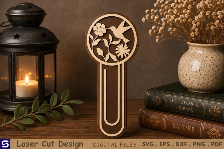 3D Hummingbird Floral Paperclip Wooden Bookmark Laser Cut example image 1