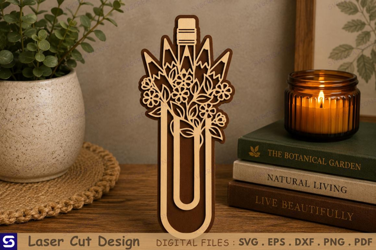 3D Wildflower Pencil Bouquet Paperclip Wooden Bookmark Laser