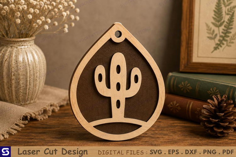 3D Cactus Teardrop Pendant Laser Cut File
