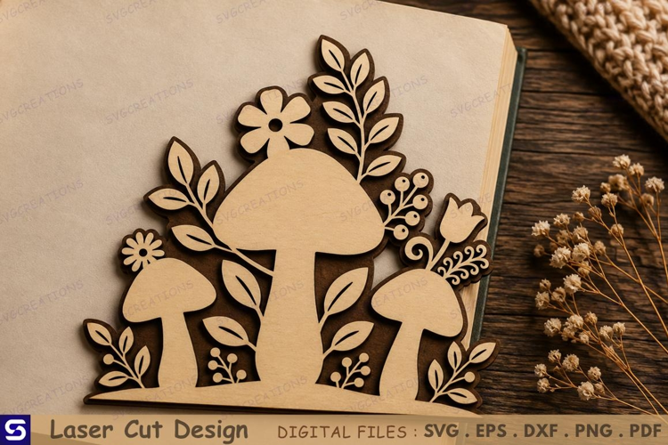 3D Mushroom Garden Book Nook Corner Laser Cut File