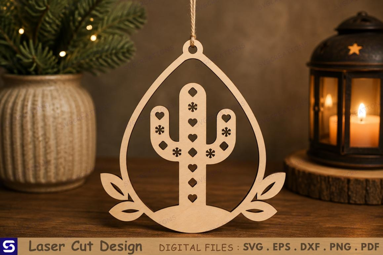 3D Patterned Cactus Teardrop Pendant Laser Cut File