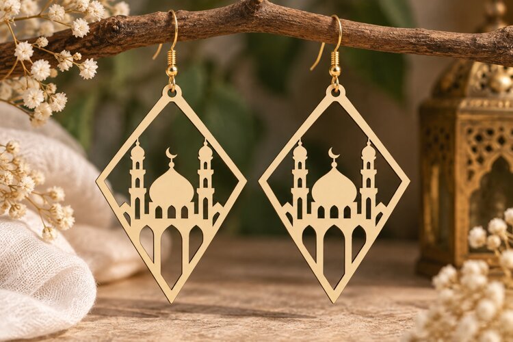 Diamond Mosque Earrings Laser Cut SVG File diamond mosque sv example image 1