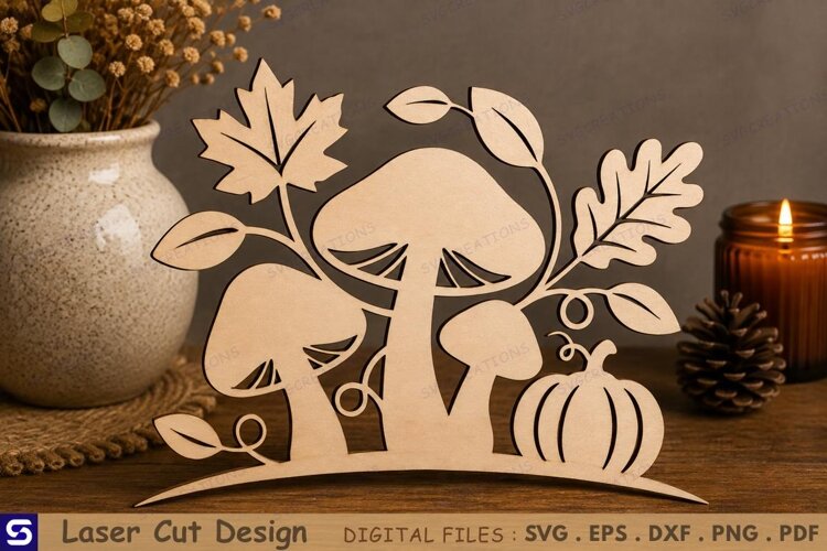 3D Autumn Mushroom & Pumpkin Standee Laser Cut File example image 1
