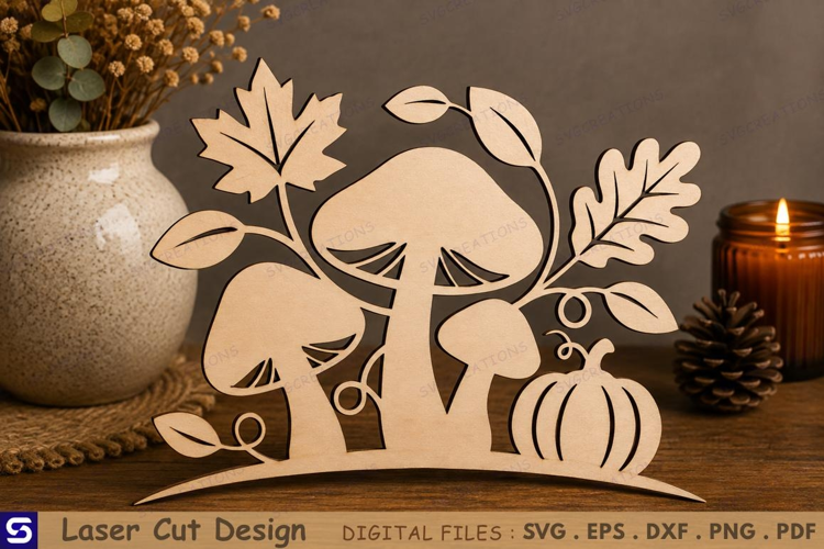 3D Autumn Mushroom & Pumpkin Standee Laser Cut File