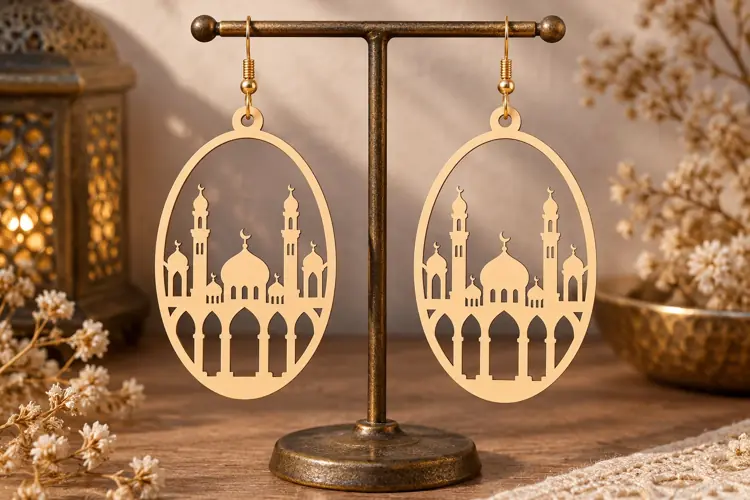 Oval Mosque Earrings Laser Cut SVG File oval mosque svg, mos