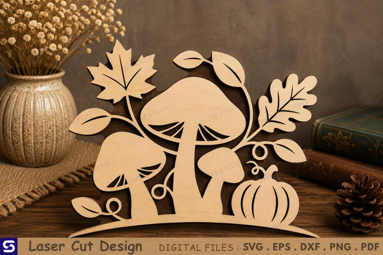 3D Fall Mushroom & Pumpkin Book Nook Topper Laser Cut File