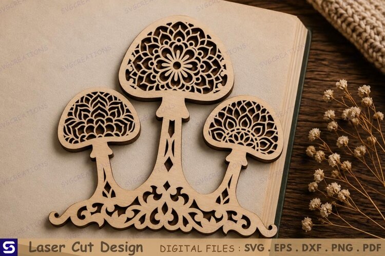 3D Mandala Mushroom Book Nook Corner Laser Cut File example image 1