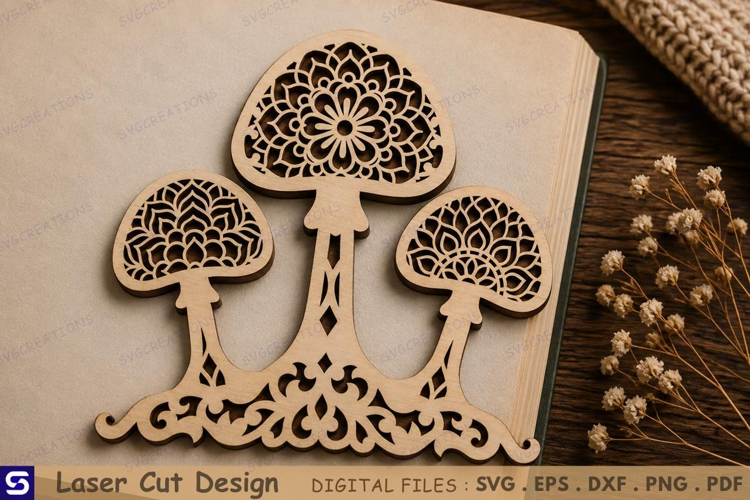 3D Mandala Mushroom Book Nook Corner Laser Cut File