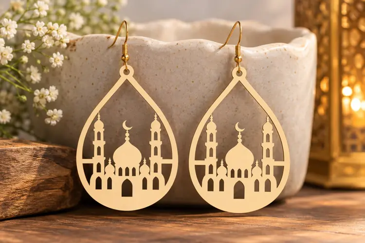 Crescent Mosque Earrings Laser Cut SVG File crescent mosque