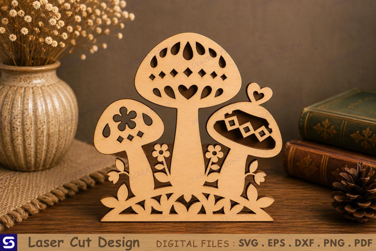 3D Patterned Folk Art Mushroom Standee Laser Cut File
