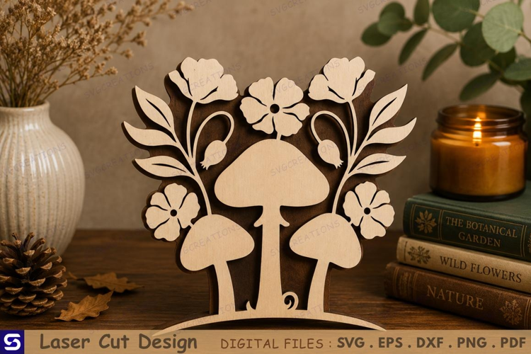 3D Floral Mushroom Garden Standee Laser Cut File