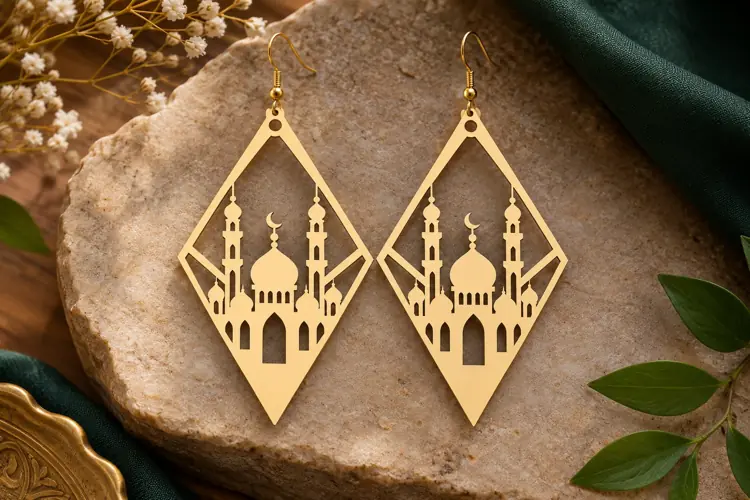 Geometric Mosque Earrings Laser Cut SVG File geometric mosqu