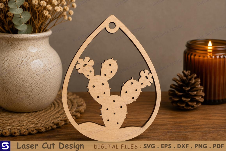3D Prickly Pear Cactus Teardrop Pendant Laser Cut File