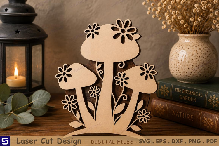 3D Daisy Mushroom Garden Standee Laser Cut File