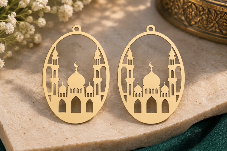 Oval Mosque Earrings Laser Cut SVG File oval mosque svg, mos example image 1