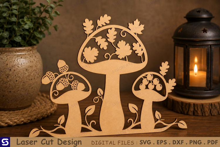 3D Acorn & Oak Leaf Mushroom Standee Laser Cut File
