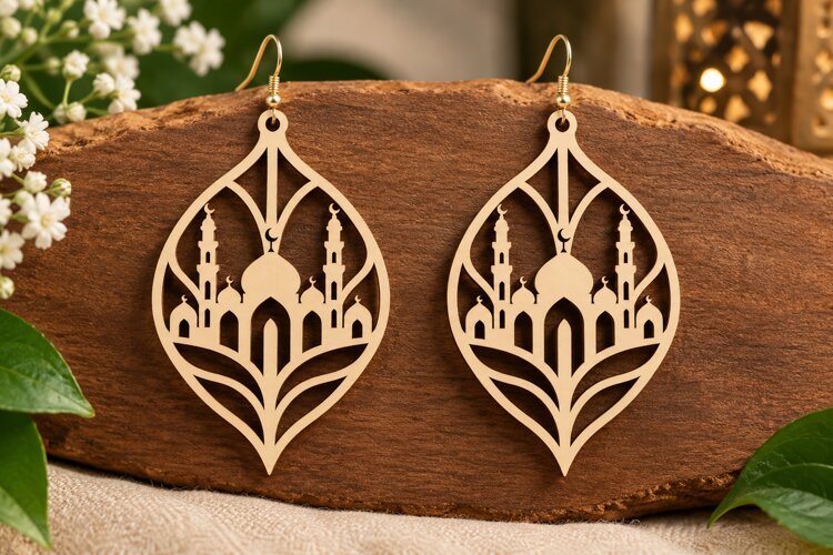 Teardrop Mosque Earrings Laser Cut SVG File teardrop mosque example image 1