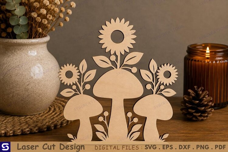 3D Sunflower & Mushroom Garden Standee Laser Cut File example image 1