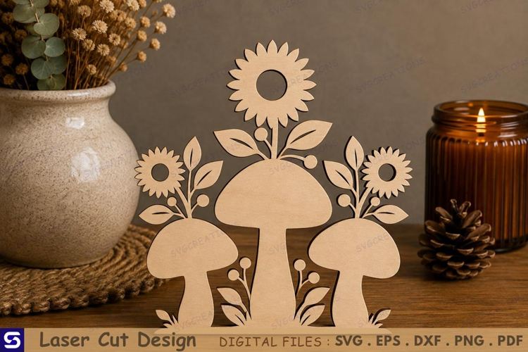 3D Sunflower & Mushroom Garden Standee Laser Cut File