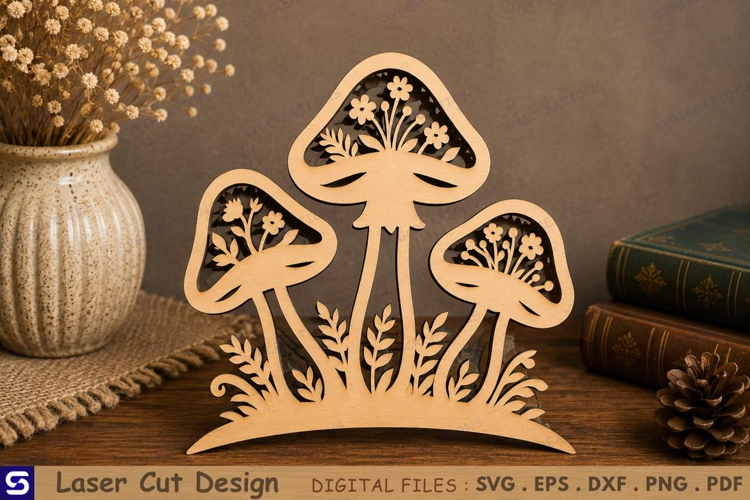 3D Wildflower Silhouette Mushroom Standee Laser Cut File