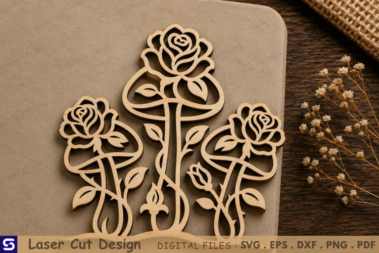 3D Rose & Mushroom Book Nook Corner Laser Cut File