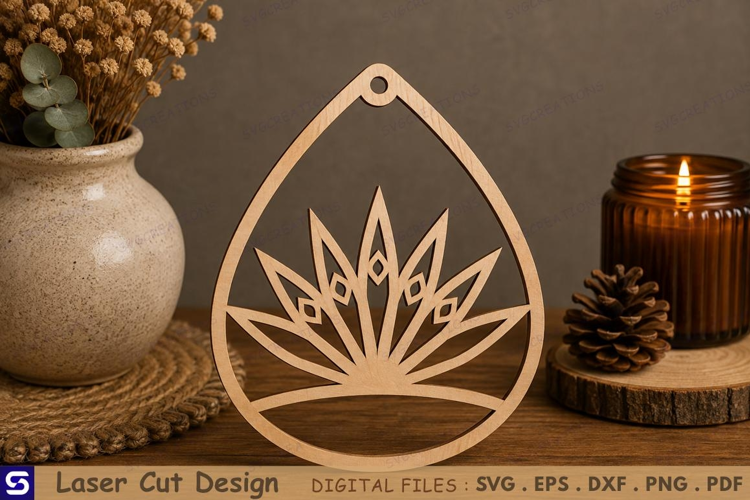 3D Geometric Agave & Sunburst Teardrop Pendant Laser Cut