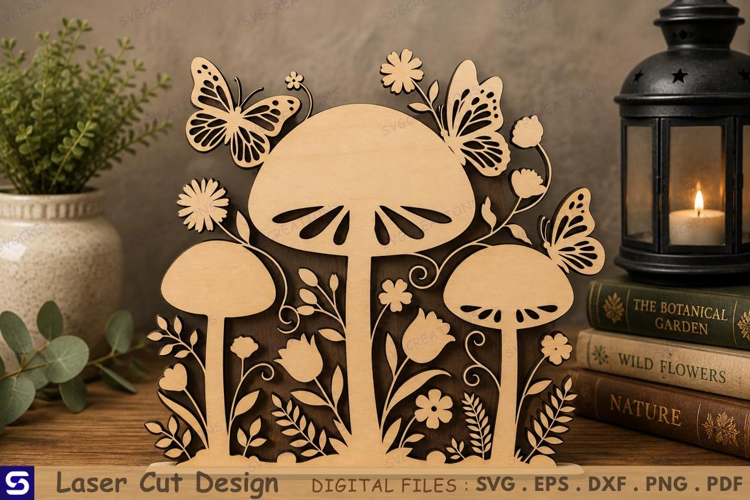 3D Butterfly & Botanical Mushroom Standee Laser Cut File