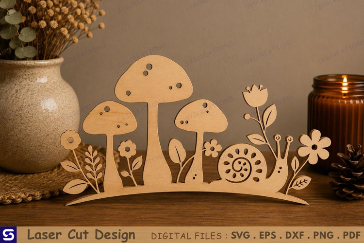3D Snail & Mushroom Garden Standee Laser Cut File
