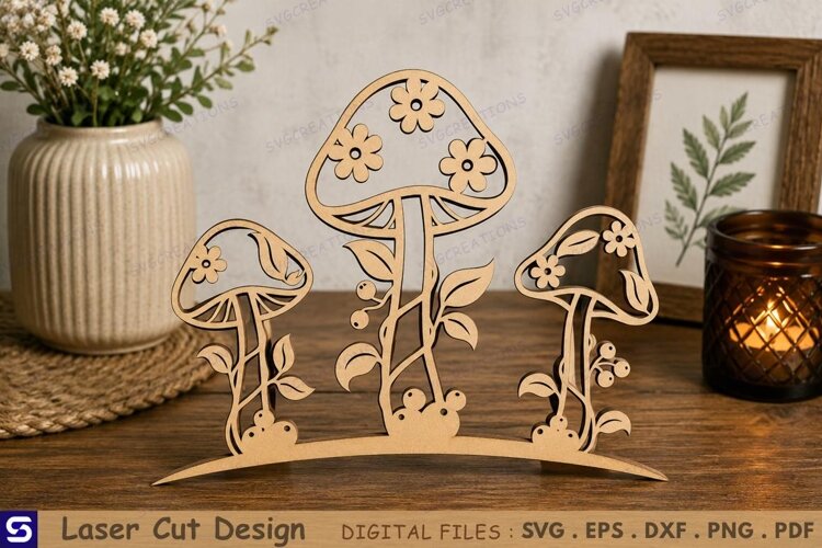 3D Blossom & Vine Mushroom Standee Laser Cut File example image 1
