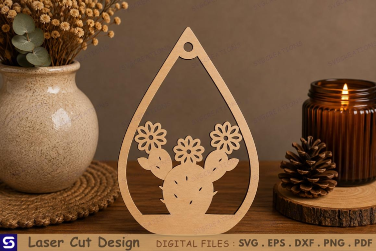 3D Blooming Prickly Pear Teardrop Pendant Laser Cut File