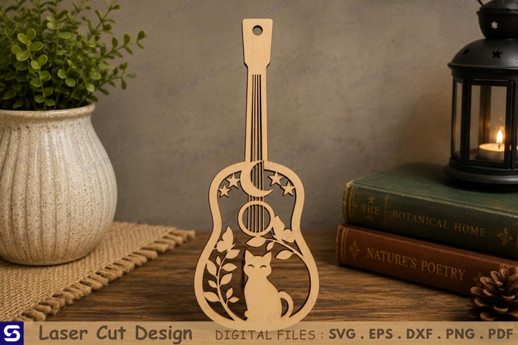 3D Celestial Cat Guitar Bookmark Laser Cut File