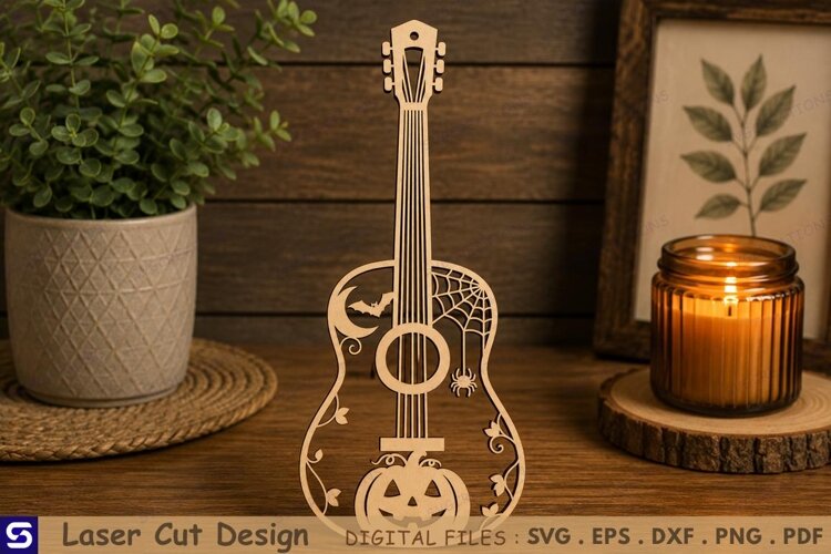 3D Spooky Halloween Guitar Bookmark Laser Cut File example image 1