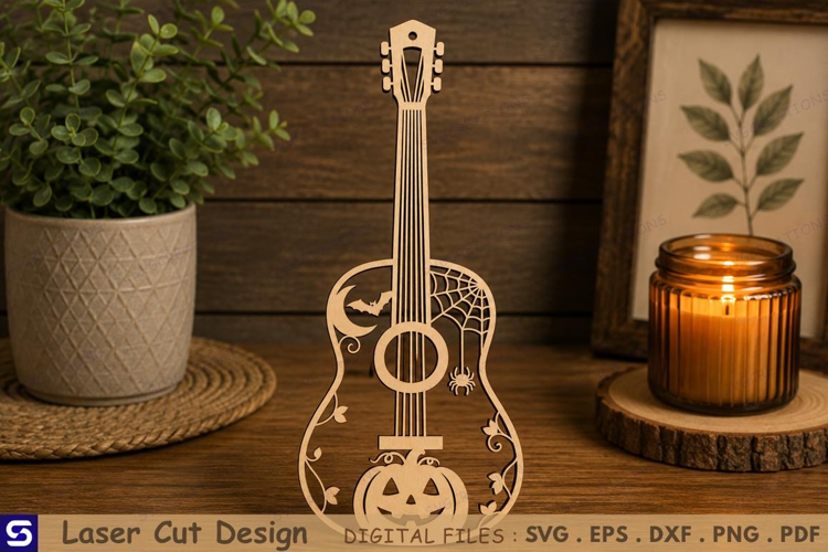 3D Spooky Halloween Guitar Bookmark Laser Cut File