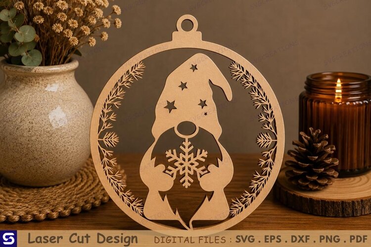 3D Winter Snowflake Gnome Ornament Laser Cut File example image 1