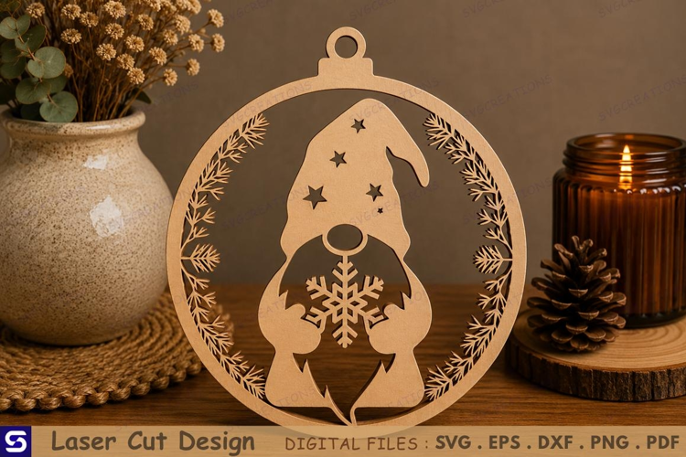 3D Winter Snowflake Gnome Ornament Laser Cut File