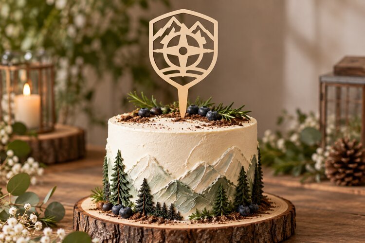 Forest Badge Cake Topper Laser Cut SVG File forest badge example image 1