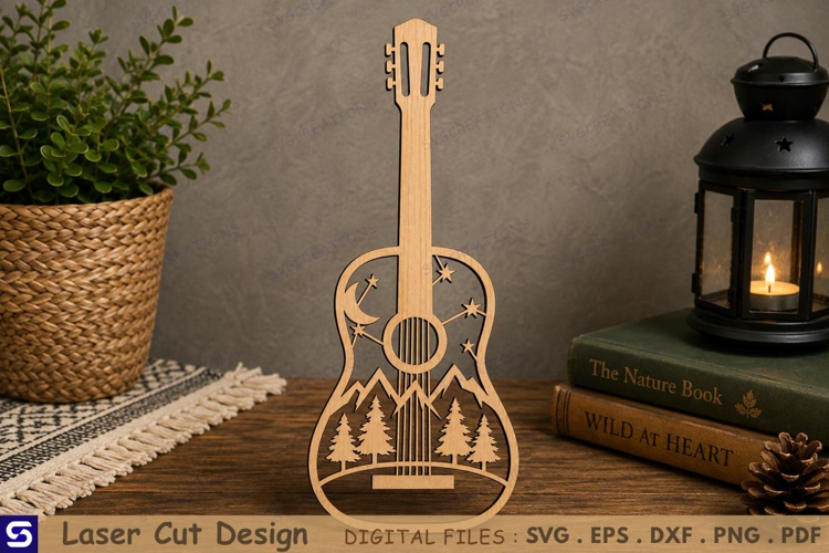 3D Mountain Forest Guitar Bookmark Laser Cut File