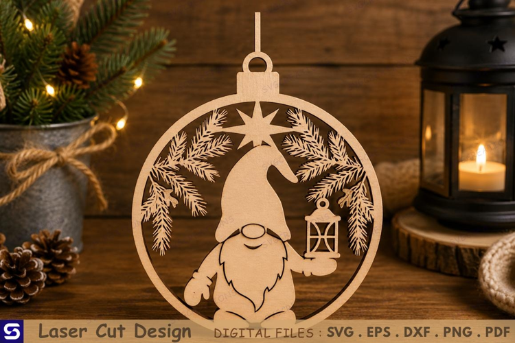 3D Winter Lantern Gnome Ornament Laser Cut File