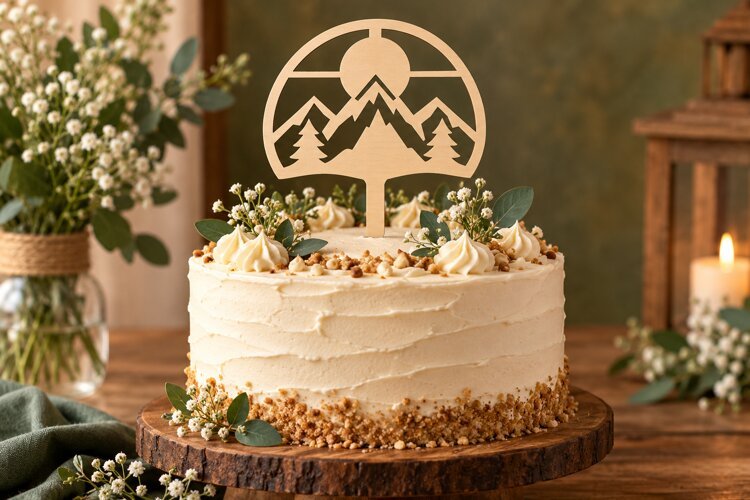 Mountain Sunset Cake Topper Laser Cut SVG File mountain suns example image 1
