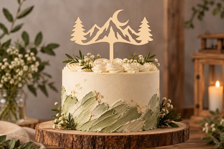 Moon Mountain Cake Topper Laser Cut SVG File moon mountain example image 1