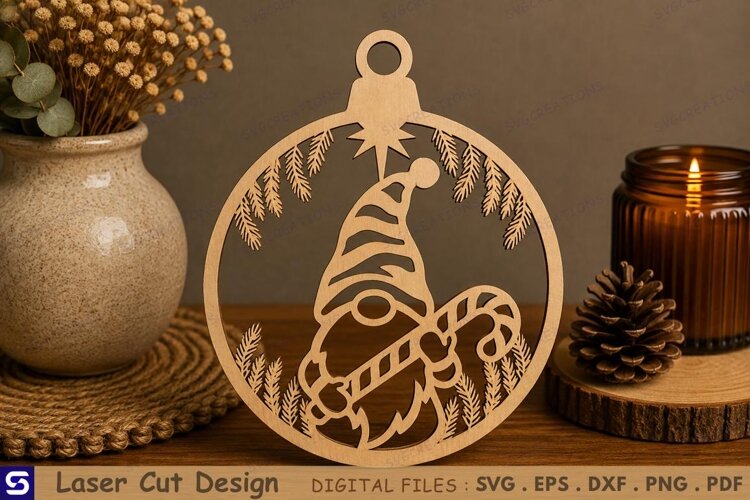3D Candy Cane Gnome Ornament Laser Cut File example image 1