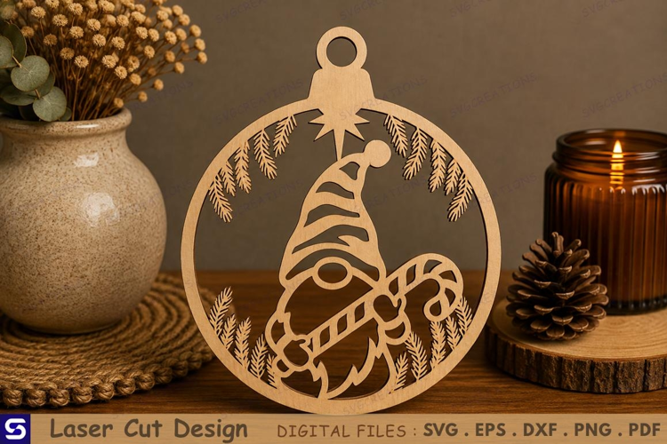 3D Candy Cane Gnome Ornament Laser Cut File