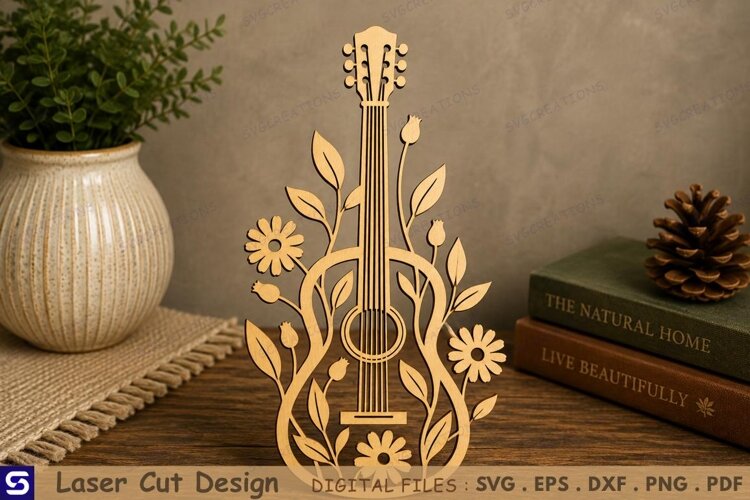 3D Wildflower Floral Guitar Bookmark Laser Cut File example image 1