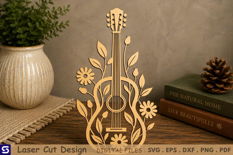 3D Wildflower Floral Guitar Bookmark Laser Cut File