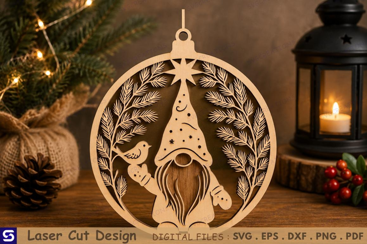 3D Winter Bird Gnome Ornament Laser Cut File