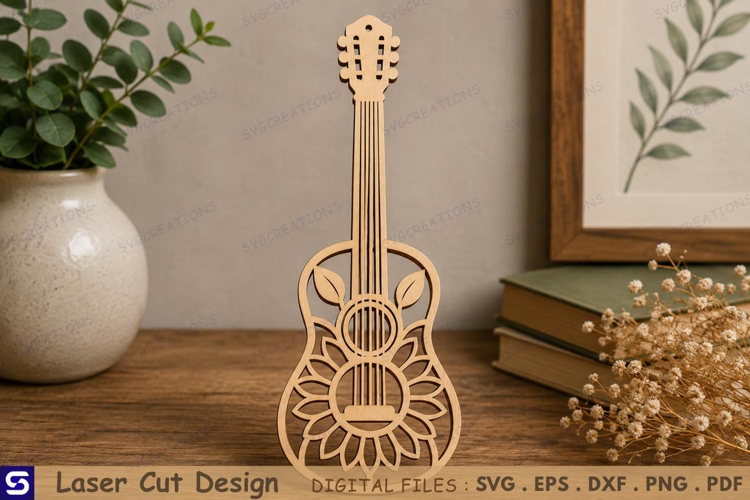 3D Sunflower Guitar Bookmark Laser Cut File