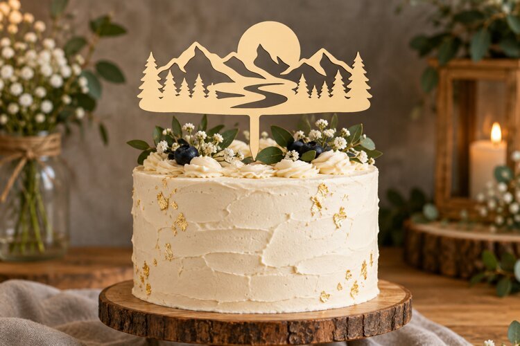 Mountain Lake Cake Topper Laser Cut SVG File mountain lake example image 1
