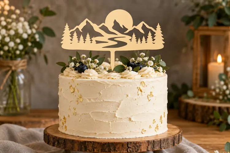 Mountain Lake Cake Topper Laser Cut SVG File mountain lake