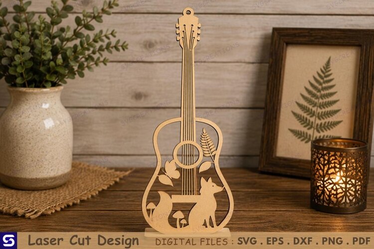 3D Fox & Woodland Guitar Bookmark Laser Cut File example image 1