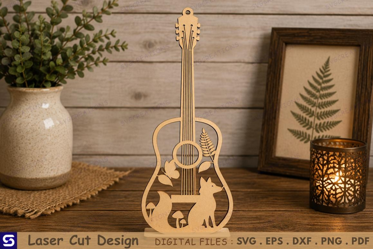 3D Fox & Woodland Guitar Bookmark Laser Cut File